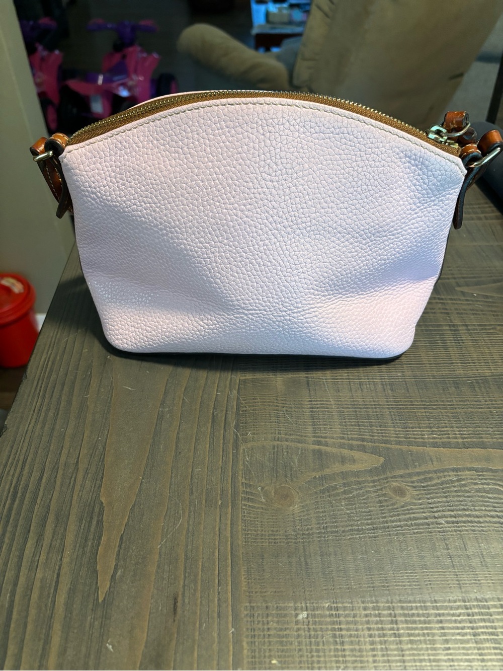 Dooney & Bourke Pink Pebble Leather Crossbody with Brown Strap - Picture 2 of 2